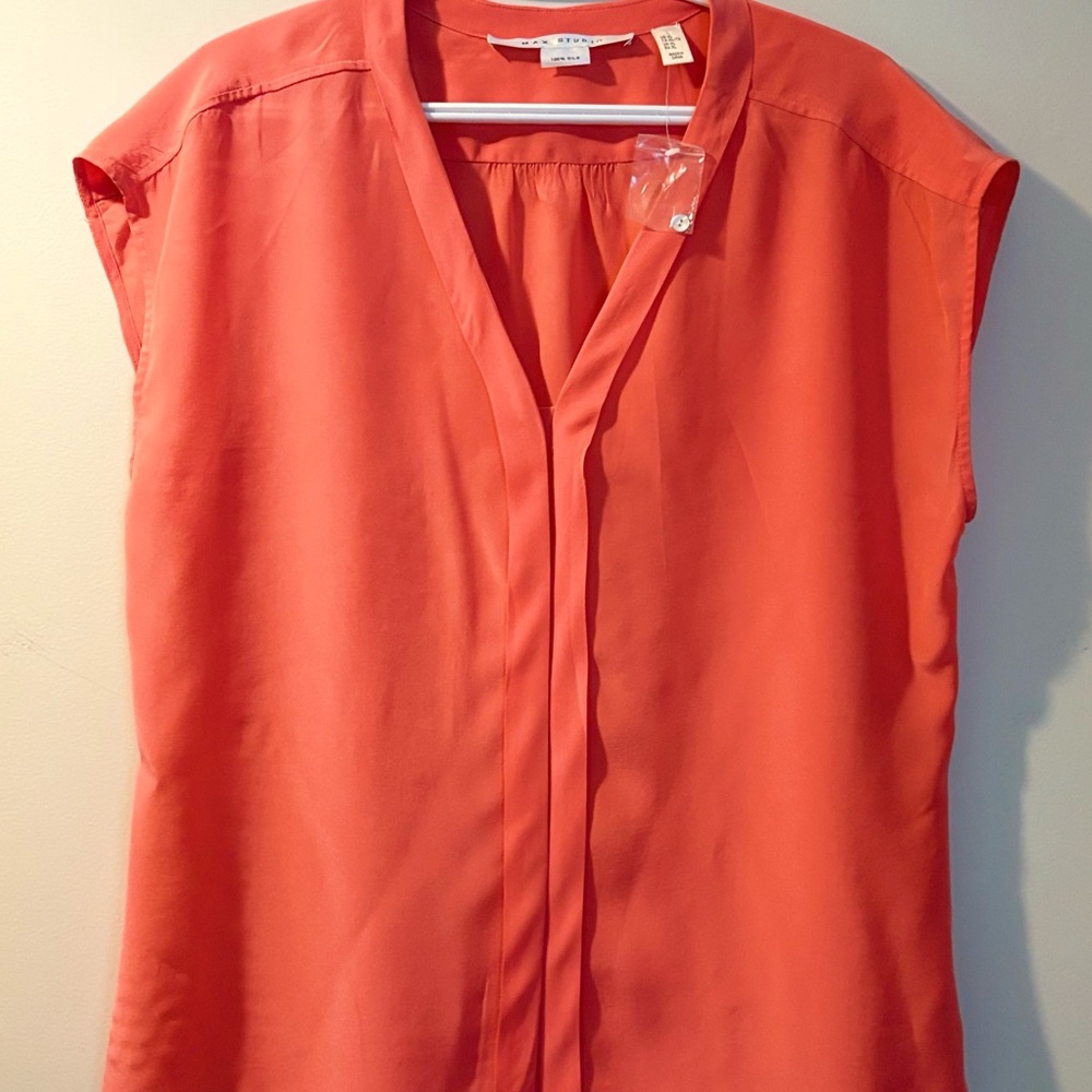 Max Studio 100% Silk Blouse – Coral – Size XL NWOT